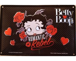 Betty Boop Romantic Rebel.  Metalen wandbord in reliëf 20 x 30 cm.