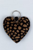LittleLeather, Sleutelhanger hart, baby cheetah (bruin/zwart) - tassenhanger - echt leder - handgemaakt - cadeau - accessoires - sinterklaas - kerst - schoencadeau - kerstcadeau
