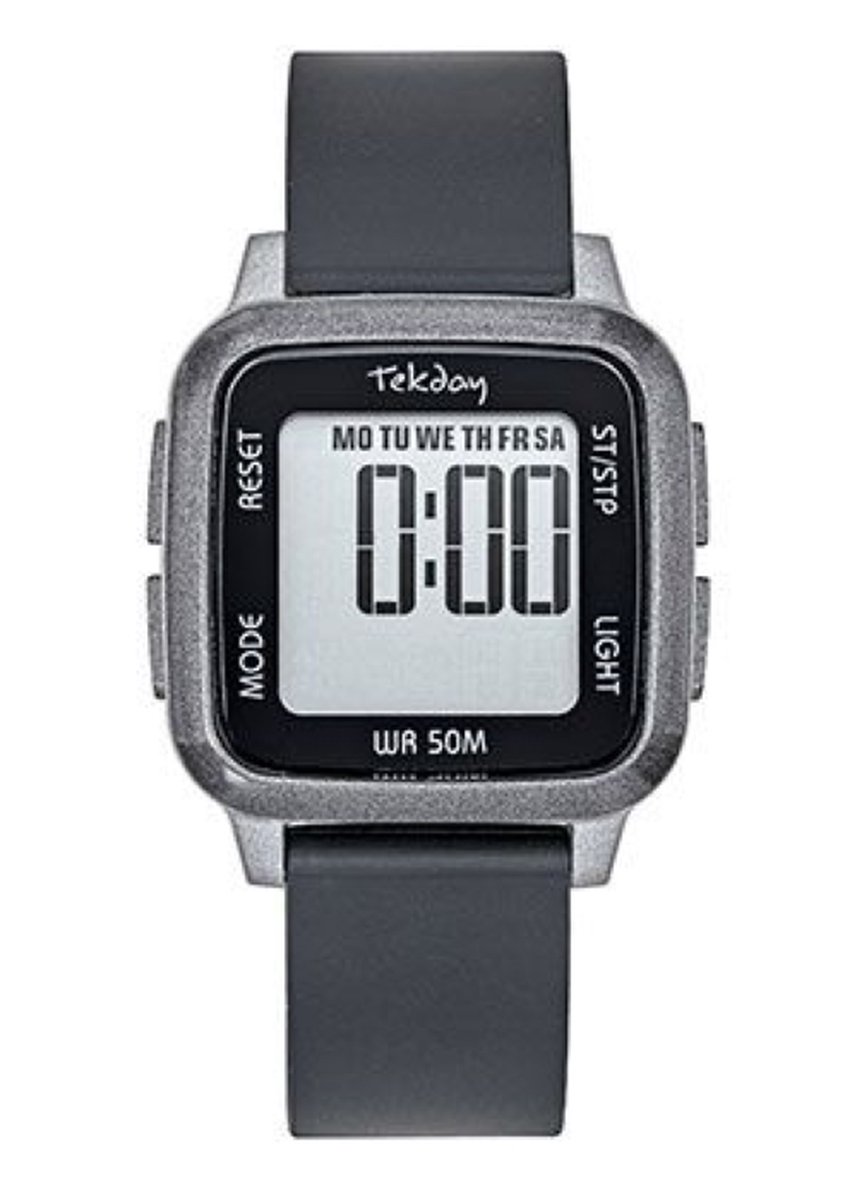 Tekday-Horloge-Dames-Heren-Digitaal-Alarm-Stopwatch-Datum-Backlight-5ATM 34MM-Zwart-Antraciet