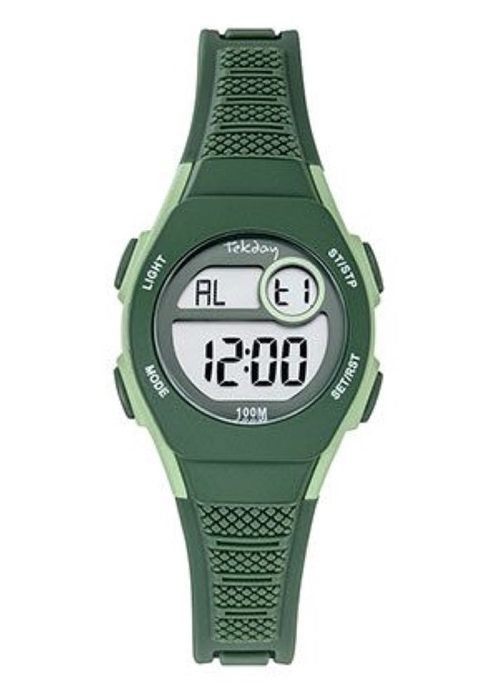 Tekday-Horloge-Kinderhorloge-Digitaal-Alarm-Stopwatch-Timer-Datum-Backlight-10ATM waterdicht-Zwemmen-Sporten-28MM-Groen