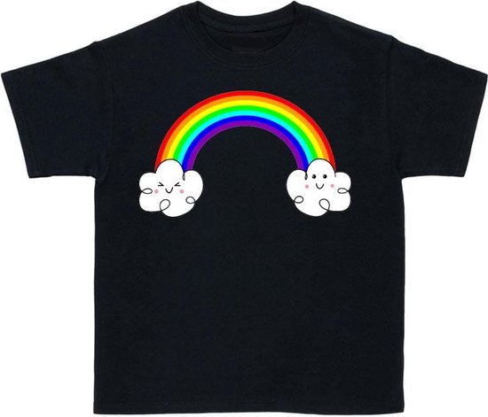 Regenboog - T-shirt - Zwart - Kind - 122-128