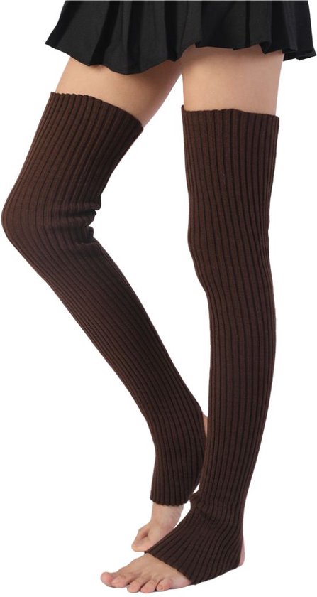 1 paire de jambières XL marron - jambières longues femme - coton et acrylique - casual et sport - taille 36-40