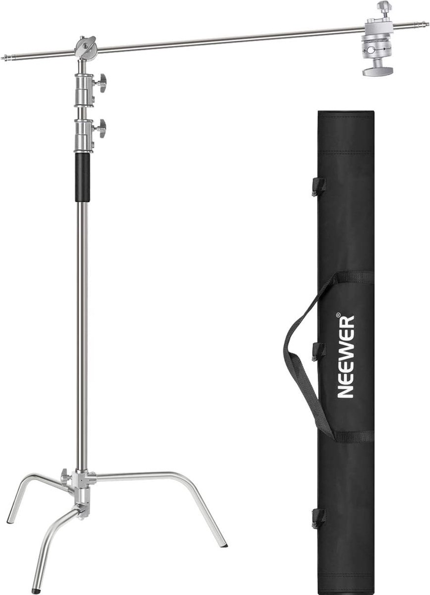 Neewer® - Verstelbaar C Standaard lichtstatief met 4 voet/1,2m verlengarm - 2 Stuks Greepkop en Draagtas voor Fotostudio Videoreflector - Paraplu Monolight - 10 Voet/3m
