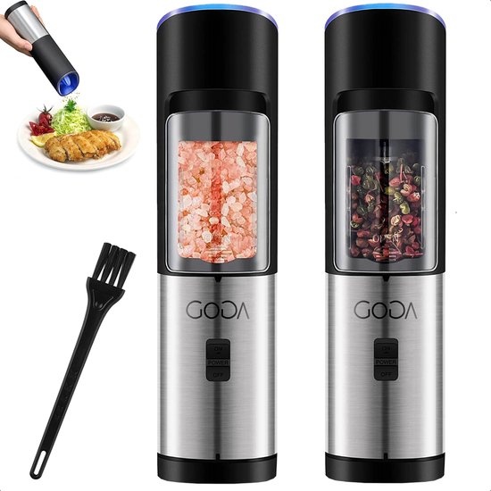 CIRCLE JOY Peper- en zoutmolenset, elektrisch, oplaadbaar, kruidenmolen met basis, wasbare transparante container van 95 ml, wit ledlicht en grofheid verstelbaar, zwart/wit CIRCLE JOY Peper- en zoutmolenset, elektrisch, oplaadbaar, kruidenmolen met basis, wasbare transparante container van 95 ml, wit ledlicht en grofheid verstelbaar, zwart/wit