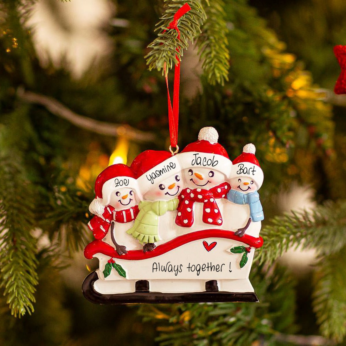 Kerstversiering | Kersthanger | Ornament | Familie op slee | sneeuwpop | Personaliseerbaar
