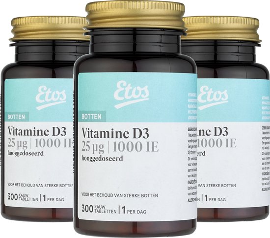 Stier Dempsey Bij elkaar passen Etos Vitamine D3 - Kauwtablet - 25 µg - 900 stuks ( 3 x 300) | bol.com