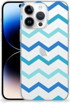 Telefoon Hoesje Geschikt voor iPhone 14 Pro Max Siliconen Back Cover Zigzag Blauw
