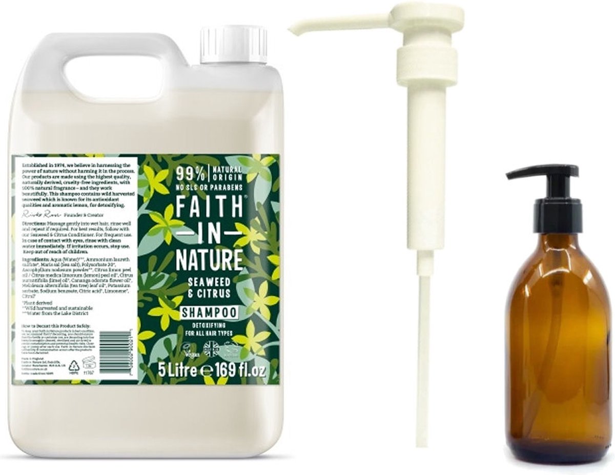FAITH IN NATURE - Shampoo Seaweed & Citrus Refill 5 Liter - met pomp - nu met GRATIS glaze refill fles 500ml