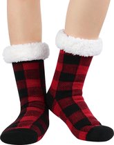 JAXY - Huissokken Dames - Verwarmde Sokken - Anti Slip Sokken - Huissokken - Bedsokken - Warme Sokken - Kerstcadeau Voor Vrouwen - Thermosokken - Dikke Sokken - Fluffy Sokken - Kerstsokken Dames en Heren - Patroon Rood