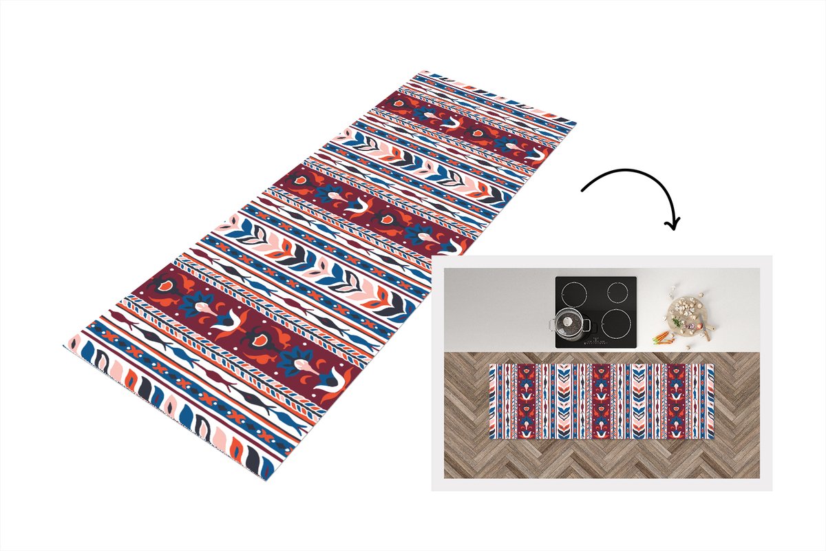KitchenYeah Keukenloper - Loper keuken - Bloemen - Patronen - Planten - Abstract - Minimalisme - 180x60 cm - Keukenloper vinyl Multicolor