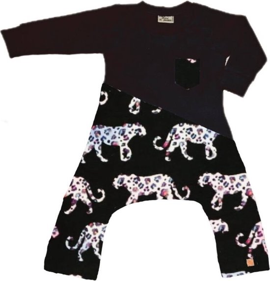 Spreid/ Pavlik/ Gips onesie zwart met panterfiguren zwart