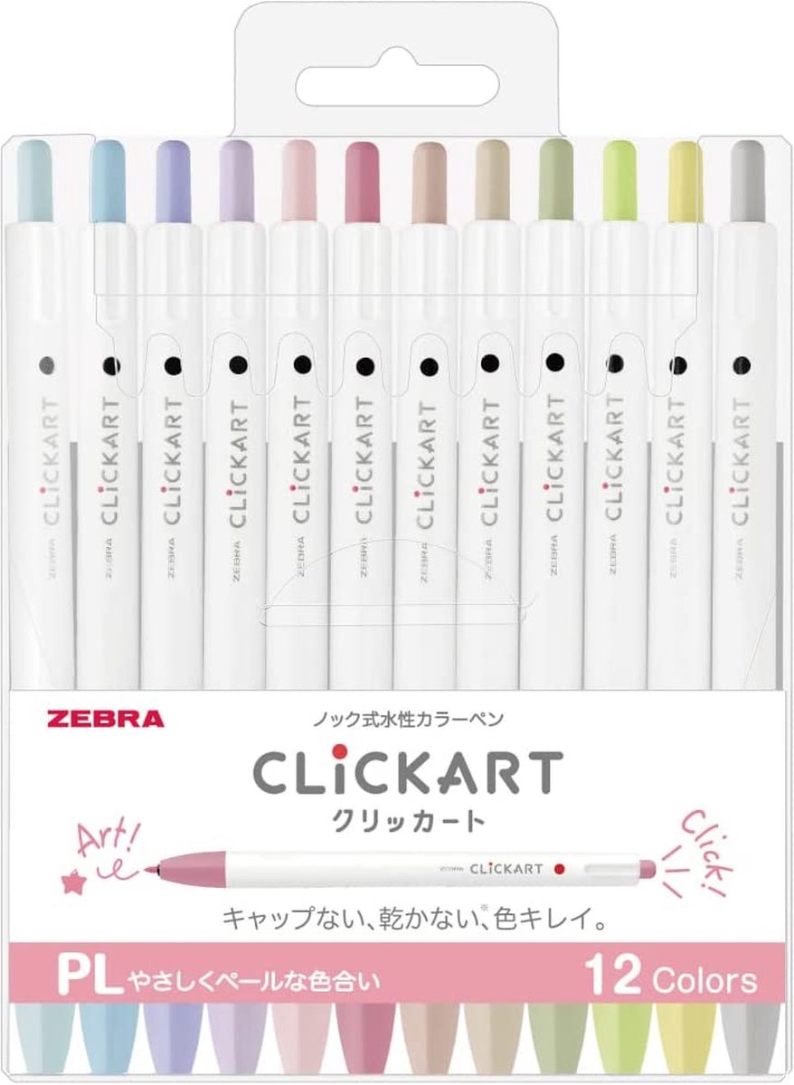 Zebra Clickart Knock Sign 0,6mm Pennen - Set van 12 New Pale Colors