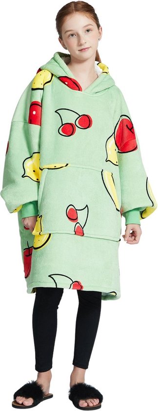 Fruity Green hoodie deken kinderen - fleece deken met mouwen - ultrazachte binnenkant - snuggie - one size fits all - kids - energie besparen