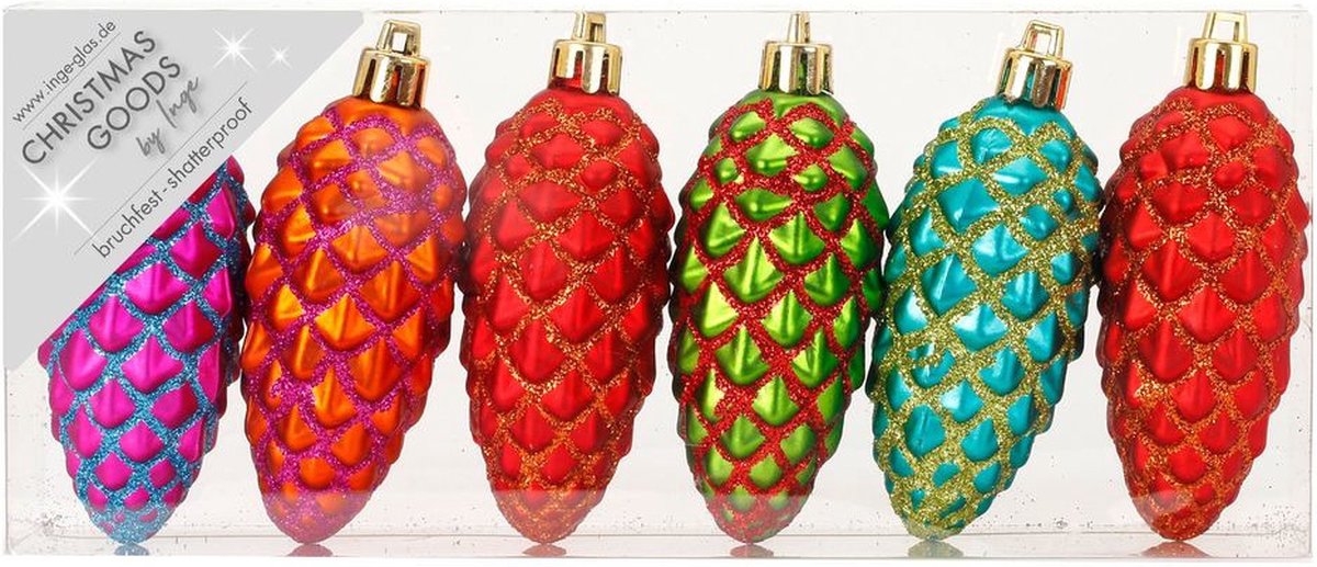Christmas goods Kersthangers - 6x - dennenappels - gekleurd - 9 cm - kerstornamenten Multi