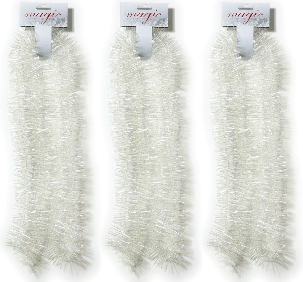 3x Kerstslingers wit 7,5 x 200cm - Guirlandes folie lametta - Witte kerstboom versieringen