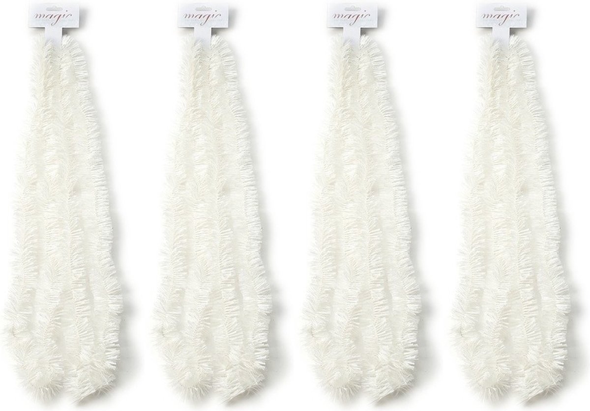 4x Kerstslingers wit 5 x 270 cm - Guirlande folie lametta - Witte kerstboom versieringen