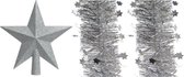 Set d'un pic étoile de Noël et 2 x Guirlandes de Noël argentées 270 x 10 cm - Décorations de Noël