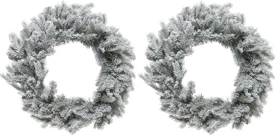 2x stuks kerstkransen/dennenkransen groen met sneeuw 50 cm - Dennenkransen/deurkransen kerstversiering
