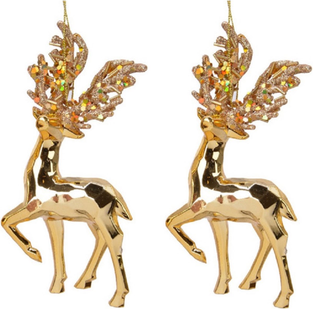 Kerstboomhangers met gouden rendieren, 16 cm, decoratieve kerstversiering voor in de boom.