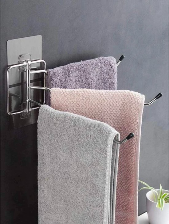 Cynergie - Handdoekrek Badkamer - 3 stangen - Handdoekrek - Handdoekrek Zelfklevend - Handdoekstang - Doucherek Zonder Boren
