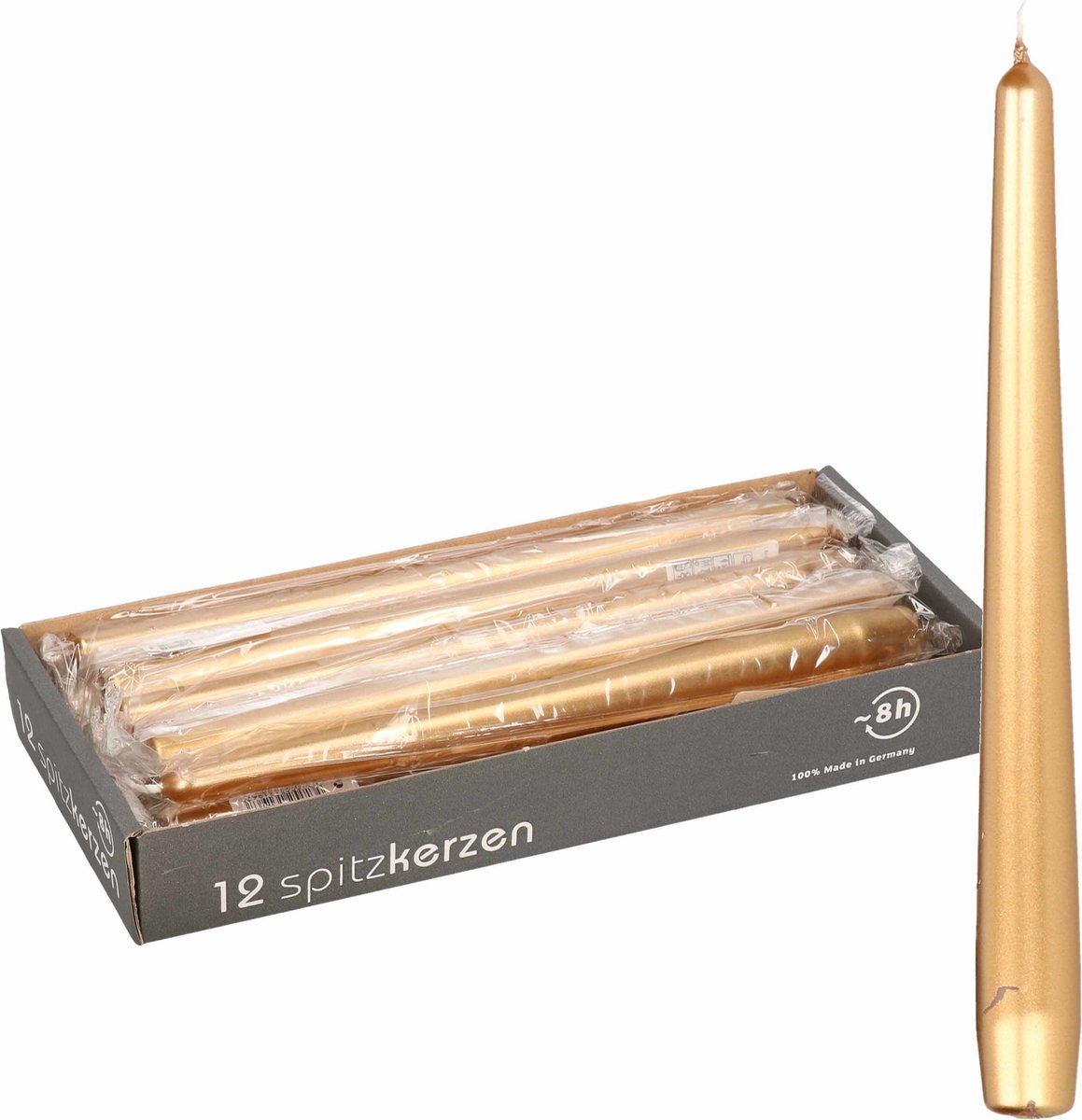 Enlightening Candles 24x Metallic gouden dinerkaarsen 25 cm 8 branduren - Geurloze kaarsen goud - Tafelkaarsen/kandelaarkaarsen Goudkleurig
