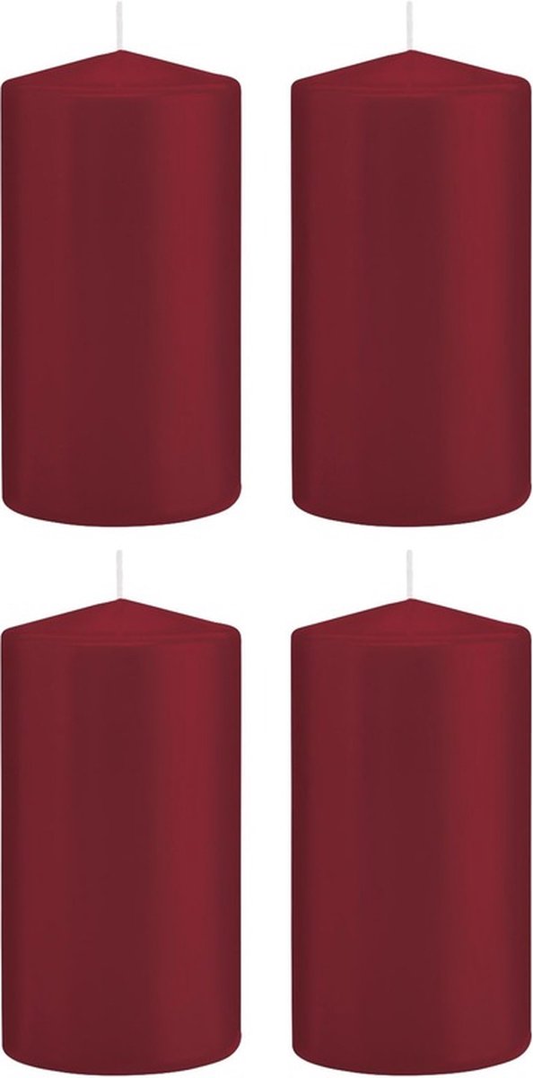 Trend Candles Cilinderkaars/stompkaars - 4x - bordeauxrood - 8 x 15 cm - 69 branduren - horeca kaarsen Bordeaux rood
