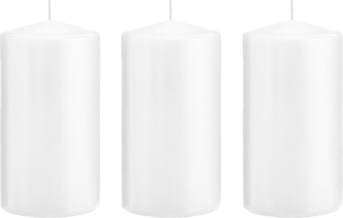Trend Candles Cilinderkaars/stompkaars - 3x - wit - 8 x 15 cm - 69 branduren - horeca kaarsen