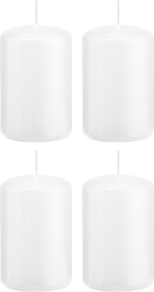 Trend Candles Cilinderkaars/stompkaars - 4x - wit - 5 x 8 cm - 18 branduren - met brandvertragende folie