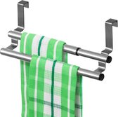 Tatkraft DOUBLE, porte-serviettes de porte de placard télescopique en acier inoxydable double pour placard de cuisine ou autre porte - extensible