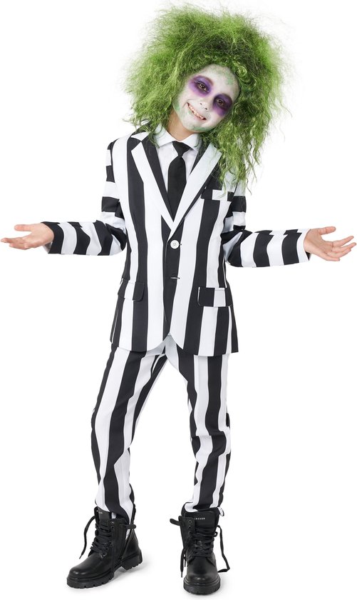 Suitmeister Beetlejuice Kostuum - Jongens Pak - Zwart & Wit - Carnaval - Maat S