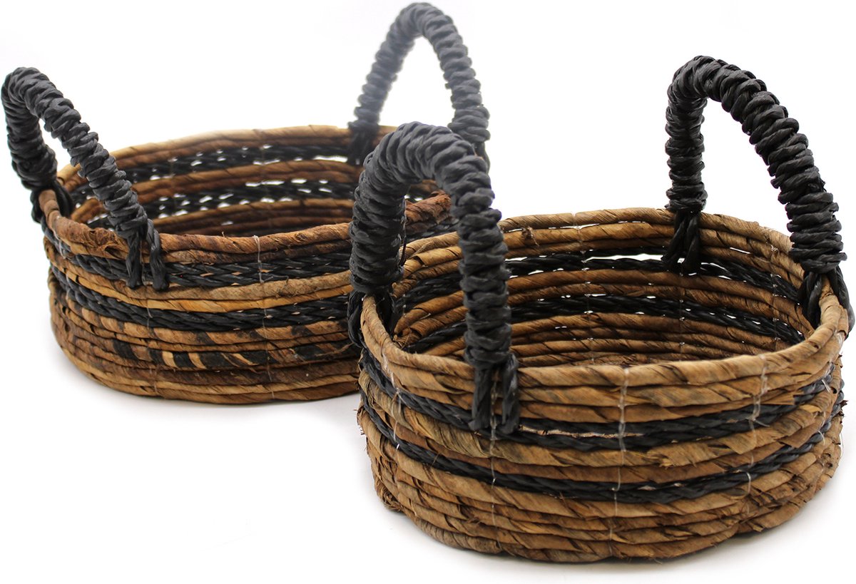 Bananenblad & Hitam Raffia mand-set van 2