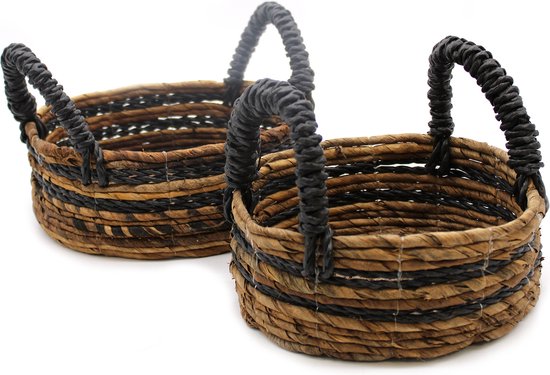 2 stuks witte macramé opbergmanden met houten handgrepen - boho