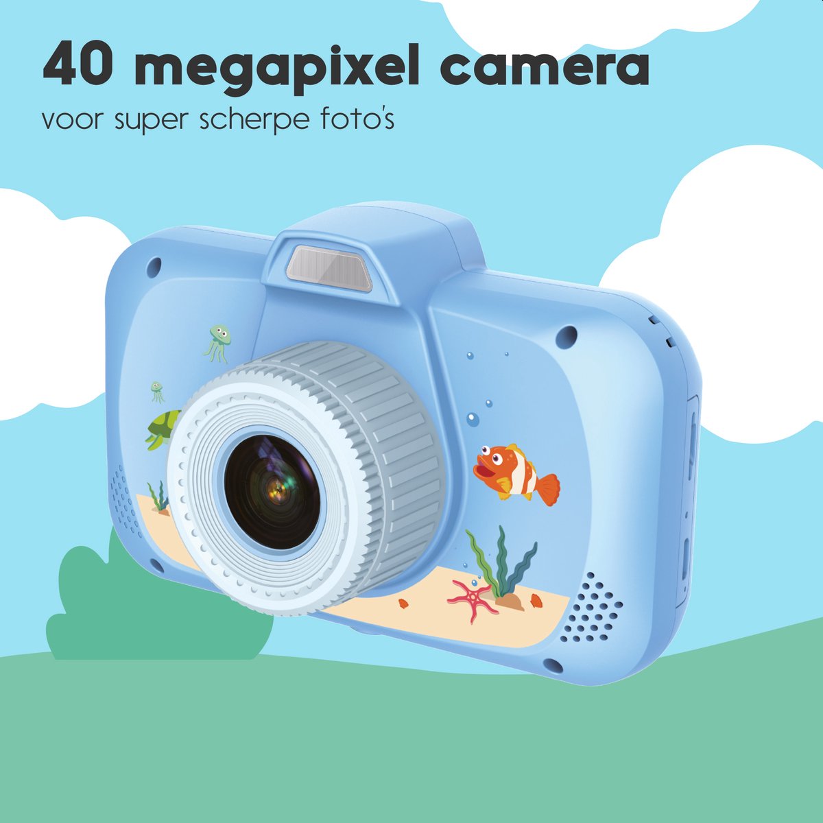 Eldur® Kindercamera - 40 megapixels - Blauw - Gratis 32gb SD kaart - Extra  Groot Scherm | bol.com