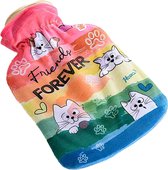 Warmwaterkruik - 0,7L - Kinderkruik met Hoes - Meow - Regenboog - Kruik voor Kinderen