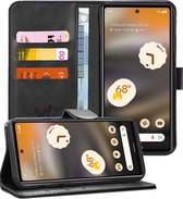 Google Pixel 6a Case - Book Case Cuir Wallet Cover Wallet Card Holder Case Zwart