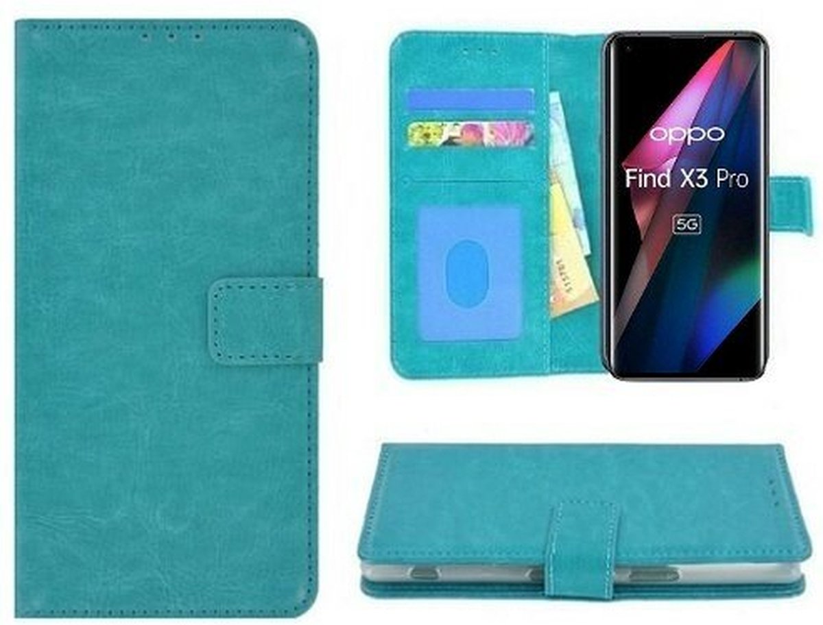 Oppo Find X3 Pro Hoesje Met Pasjeshouder Bookcase Turquoise