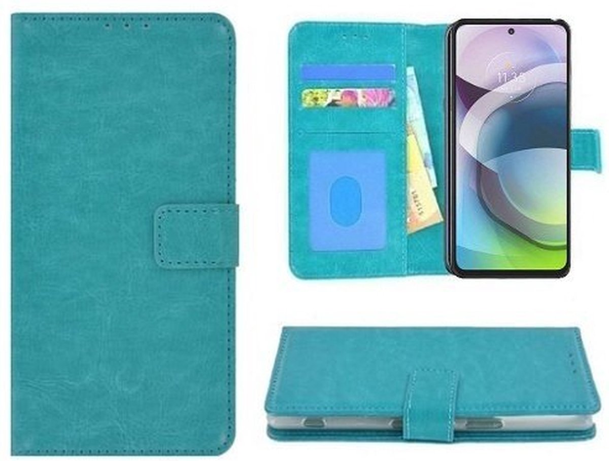 Motorola Moto G 5G Hoesje Met Pasjeshouder Bookcase Turquoise