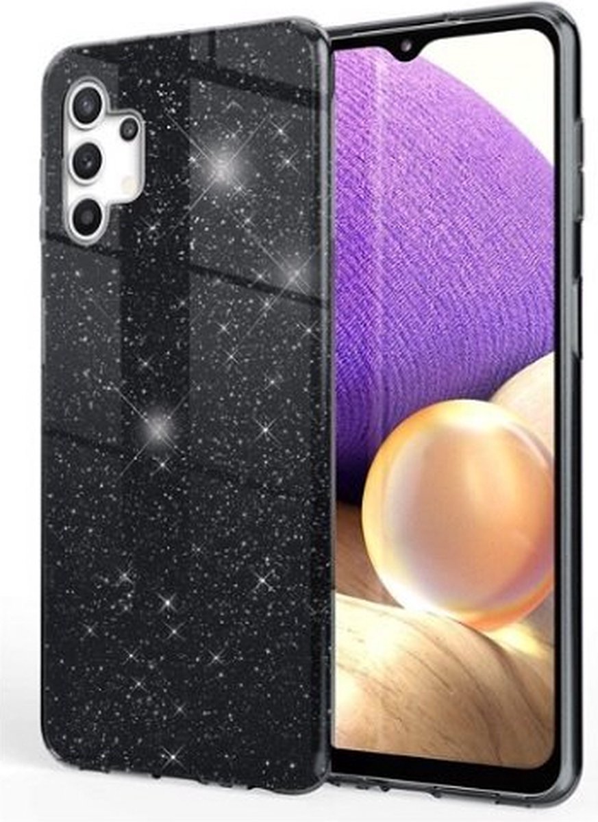 Samsung A32 5G Siliconen Glitter Hoesje Zwart