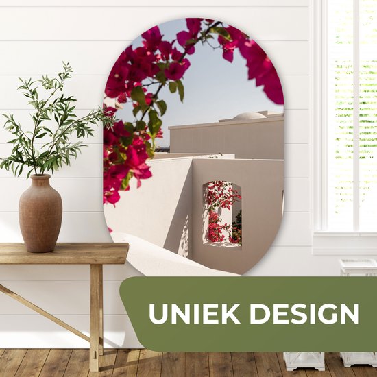 Ovale mural - Décoration murale en plastique - Tableau ovale - Fleurs - Été - Architecture - 80x120 cm - Forme miroir ovale sur plastique