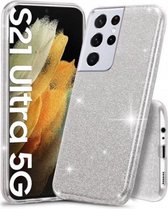 Samsung S21 Ultra Siliconen Glitter Hoesje Zilver