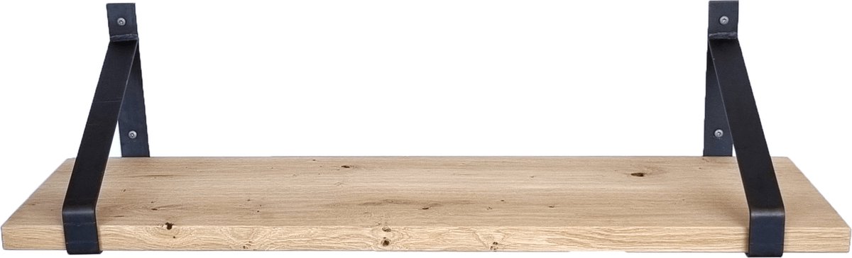 GoudmetHout Massief Eiken Wandplank - 50x30 cm - Industriële Plankdragers - Staal - Mat Blank