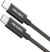 Nexibo Câble USB-C vers USB-C 60W 3A - USB 3.0 - Chargeur rapide - Chargeur - Câble de charge - Convient pour Macbook, iPad Pro/ Air, Samsung Galaxy/Note - Nylon tressé - 1 mètre