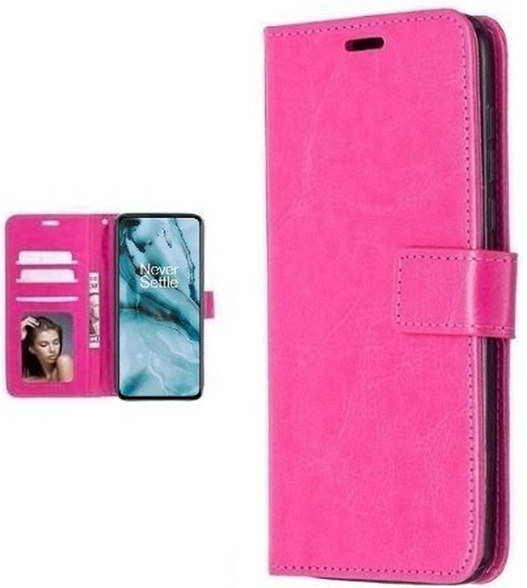 OnePlus Nord Hoesje Met Pasjeshouder Bookcase Roze