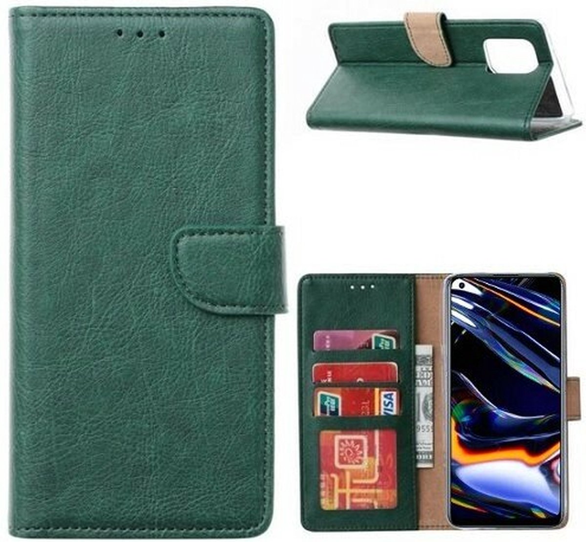 Realme 7 Pro Hoesje Met Pasjeshouder Bookcase Donkergroen