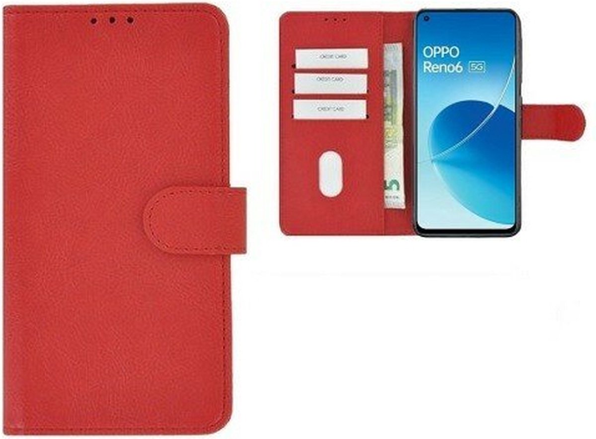 Oppo Reno 6 5G Hoesje Met Pasjeshouder Bookcase Rood