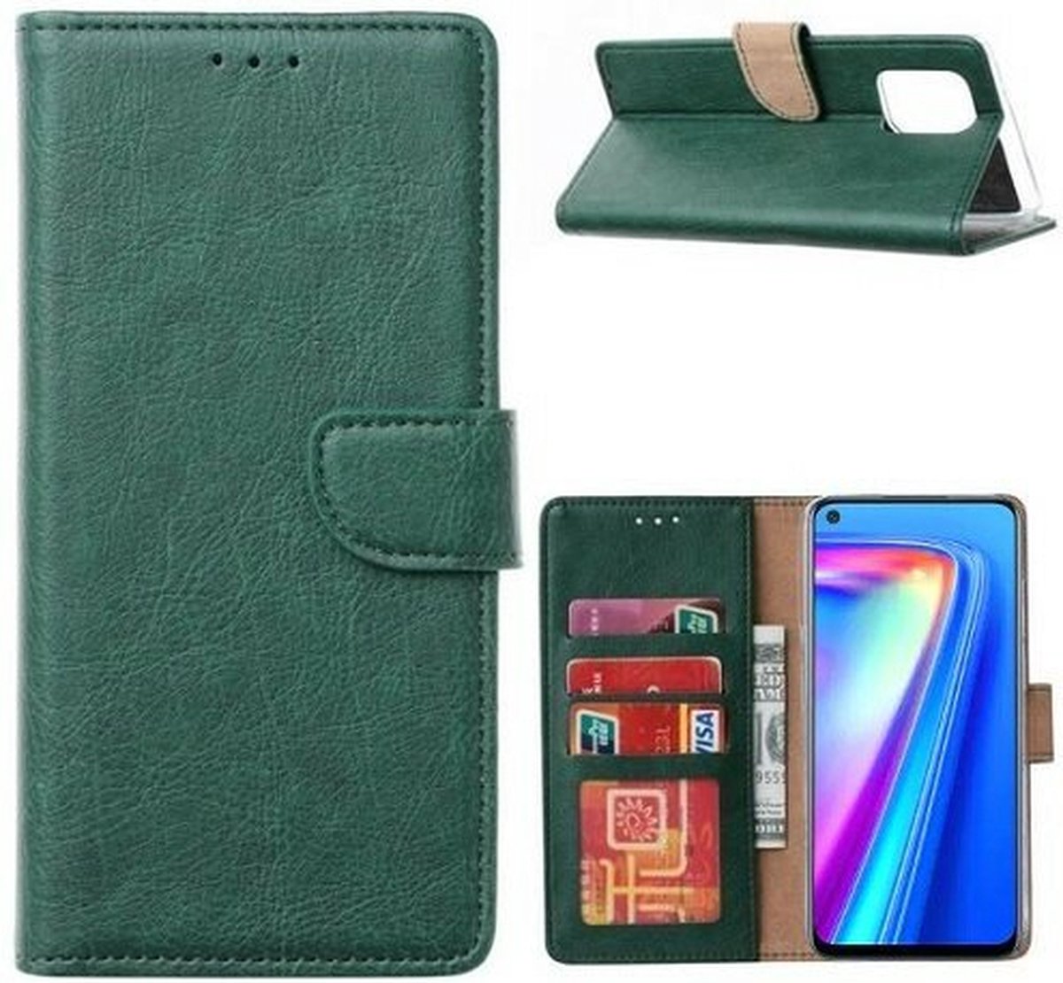 Realme 7 Hoesje Met Pasjeshouder Bookcase Donkergroen