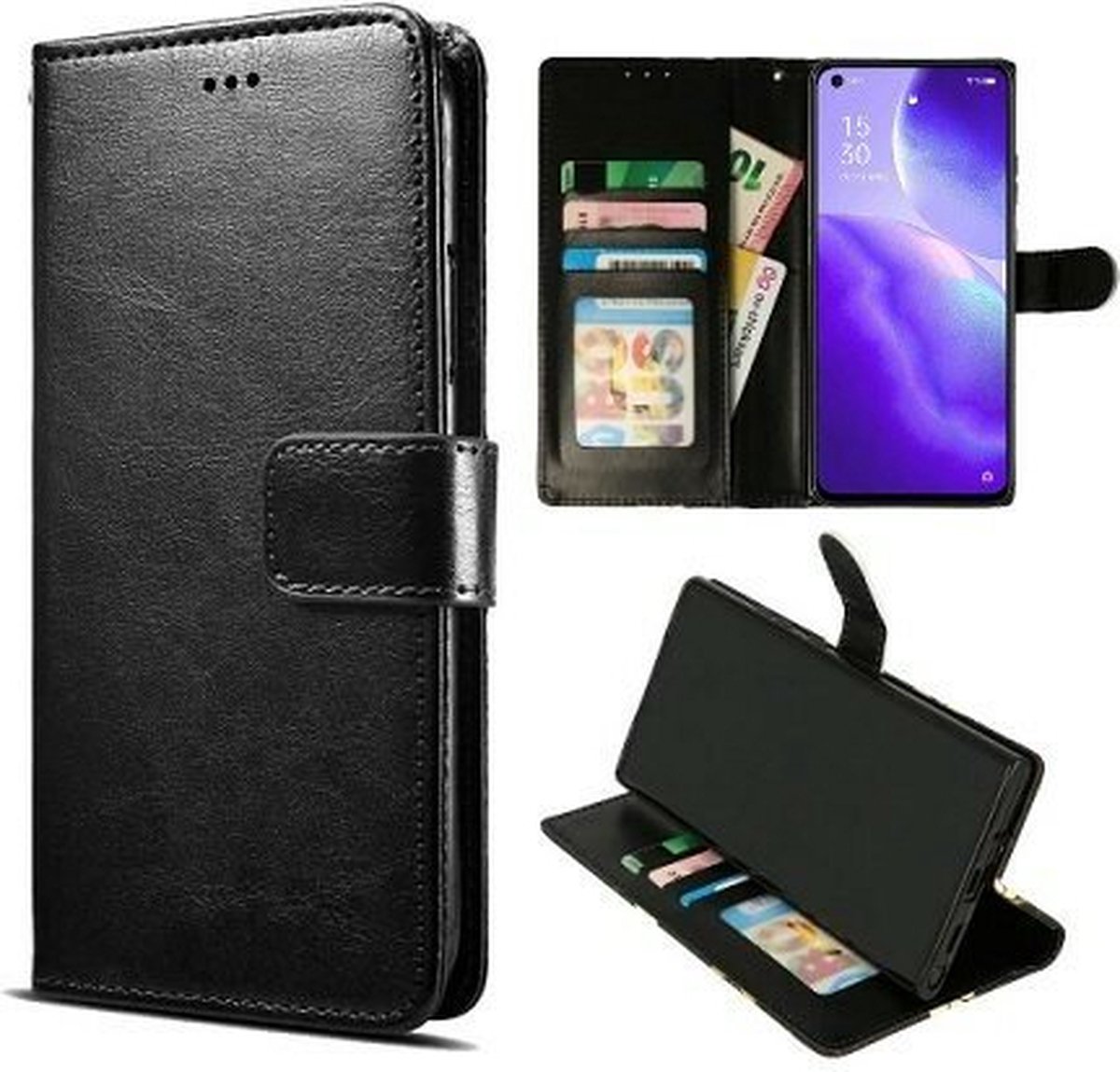 Oppo Reno5 5G Hoesje Met Pasjeshouder Bookcase Zwart