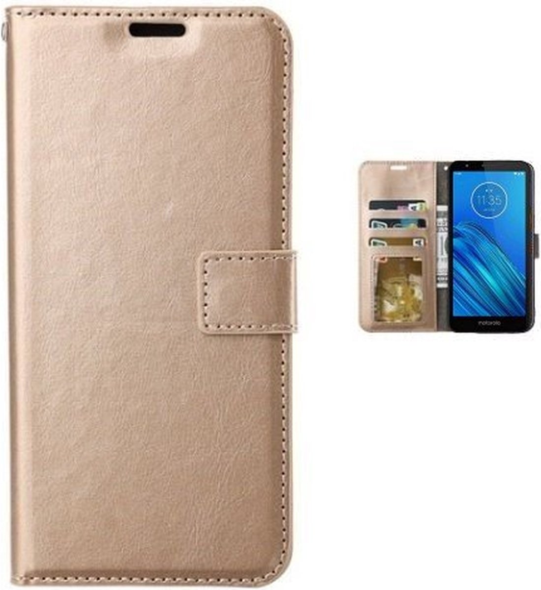 Motorola Moto E6 Hoesje Met Pasjeshouder Bookcase Goud