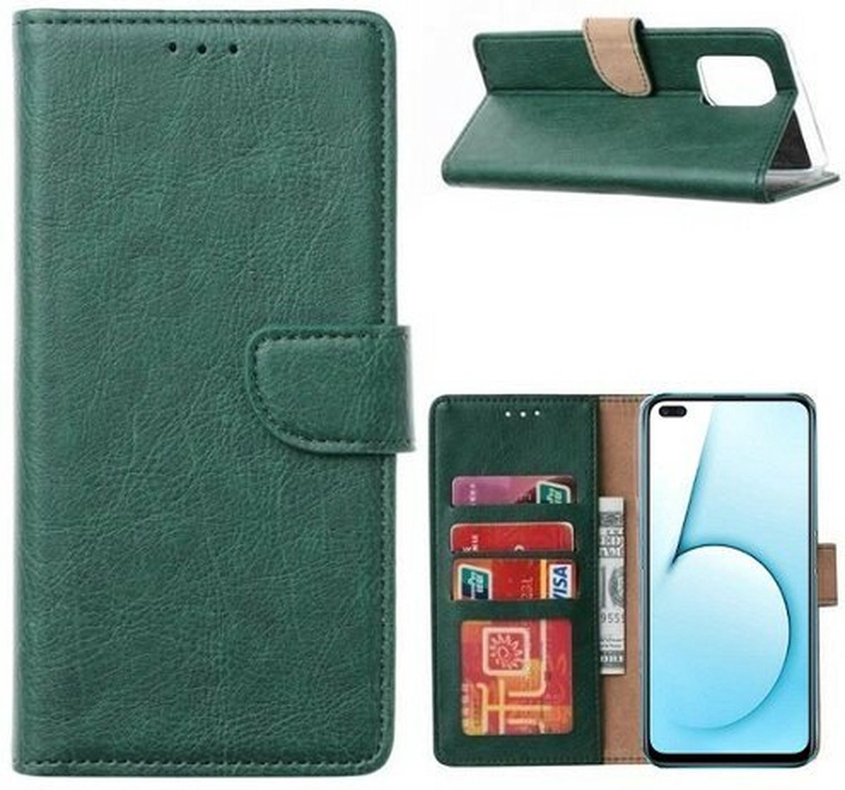 Realme X50 5G Hoesje Met Pasjeshouder Bookcase Donkergroen