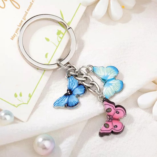 MORSUNBELA Sleutelhanger Letter Sleutelhanger Meisjes Beginletter Sleutel Hanger Vlinders voor Vrouwen Dames,Rood-C,S